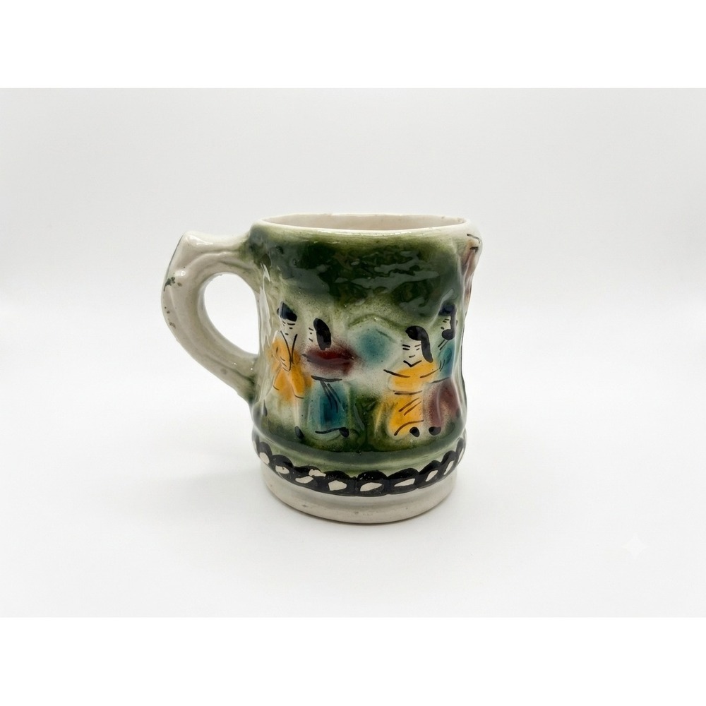 Vintage Mid Century Hand Painted Relief Ceramic Mug Stein Folk Art